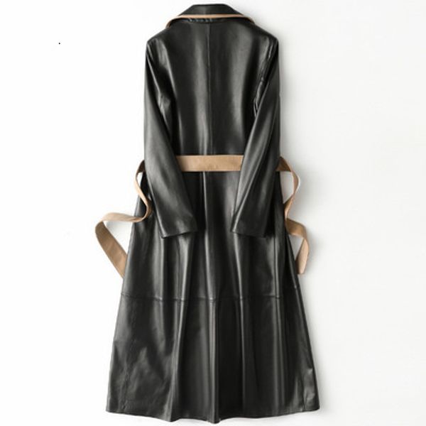 

women's leather faux fashion women genuine real sheep trench h552 230215, Black