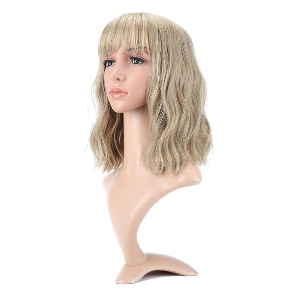 

natural wavy wig with air bangs short bob wigs women's shoulder length wigs curly wavy synthetic cosplay wig pastel bob wig for girl co, Black