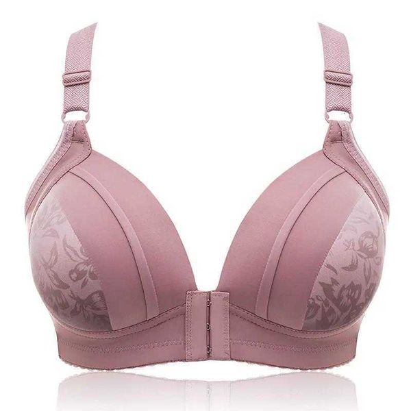 

bra set lingerie straight gathered non steel ring thin middle-aged and elderly women's front buckle shoulder belt underwear with breast, Red;black