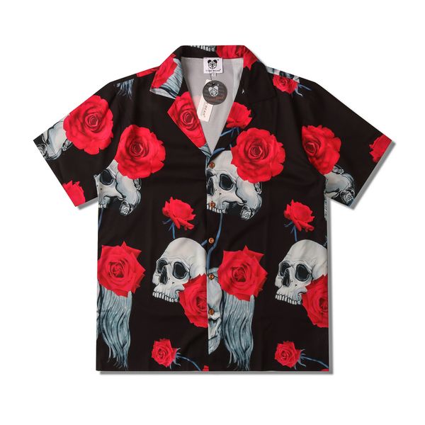 

vintage full print short sleeve shirts for men hawaiian casual loose beach shirt, White;black