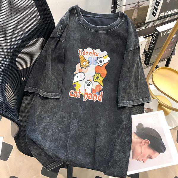 

women's t-shirt round neck loose large vintage fashion trend top, White