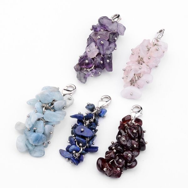 

natural crystal stone pendant keychains colorful gravel tassel keychain diy fashion accessories keyring key chains, Silver