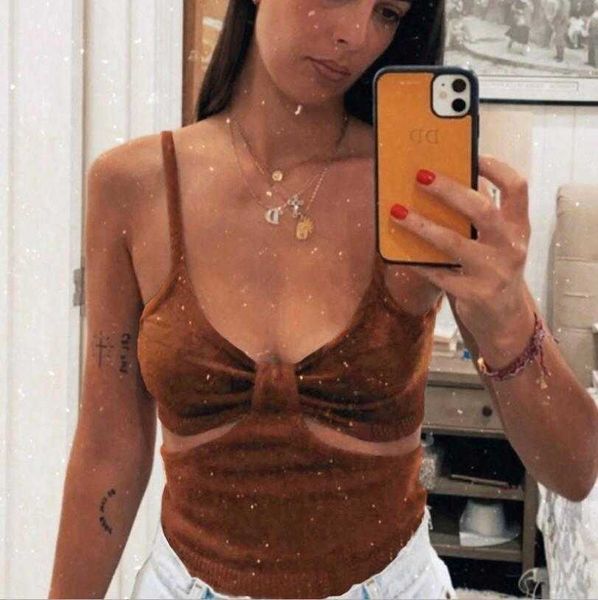 

women's t-shirt deep v open back hollow camisole women's 2022 summer new bottoming navel print short tube vest women's camiso, White