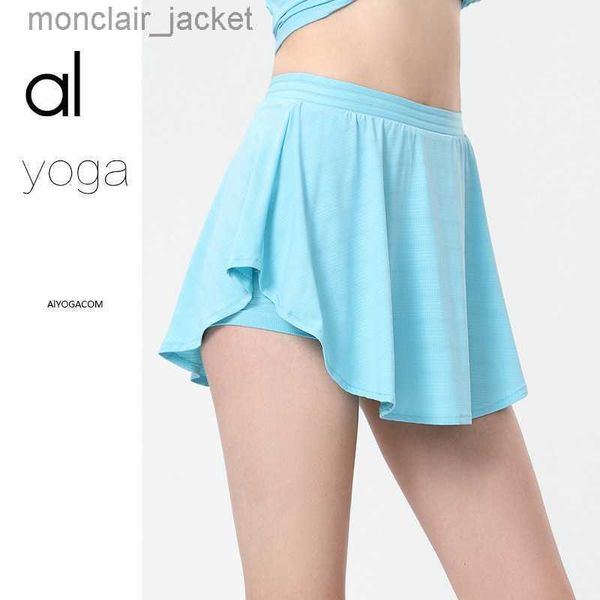 

designer alos yoga anti-glare yoga pants skirt women's fake two-piece sports fitness pants high-waist yoga shorts, Black