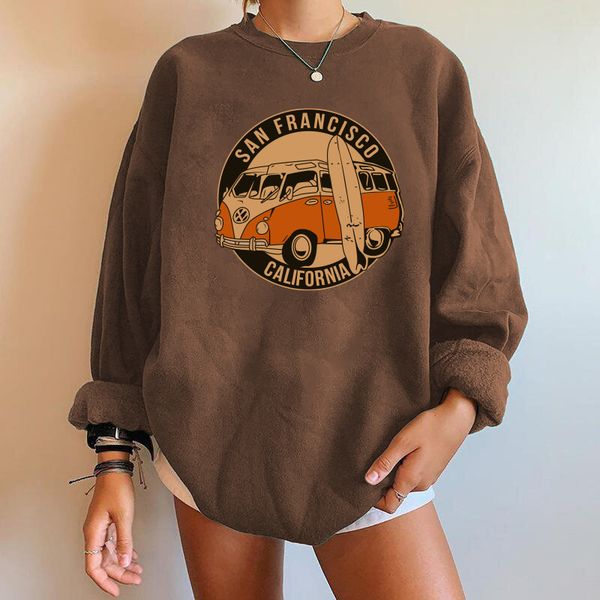 

women's hoodies sweatshirts san francisco california print women vintage buses oversized crewneck woman dropshoulder pullovers 230215, Black