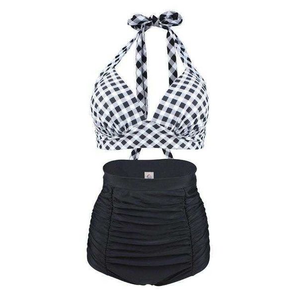 

two piece set split high waist bikini tied for women, White;black