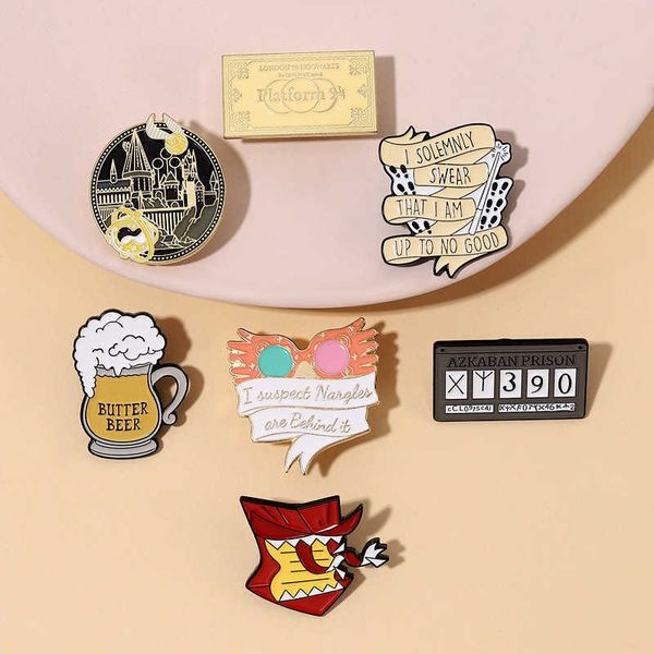 

style creative daily necessities alloy brooch beer calendar glasses english letter jewelry pin badge, Gray