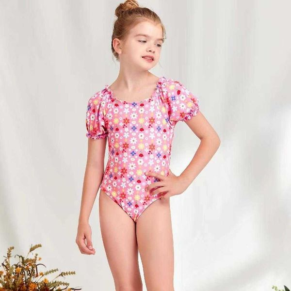 

childrens one piece bikini one pieces short sleeve digital printing swimming, Black