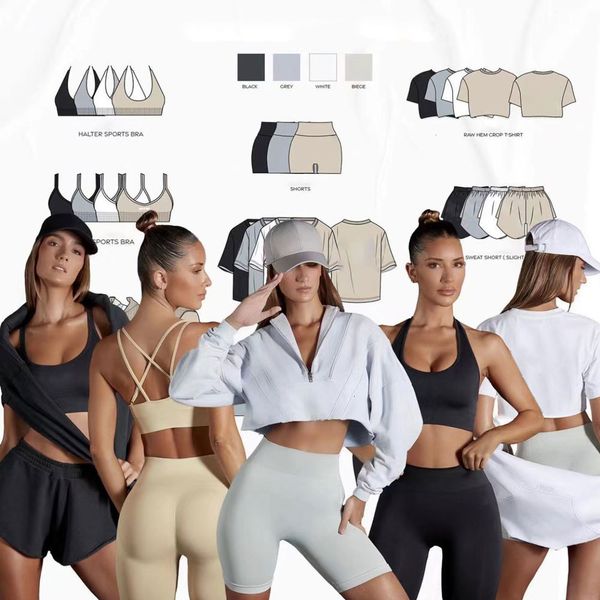 

women's tracksuits yoga set seamless sport two piece gym s s outfits sports bra leggings fitness workout clothes tracksuit 230215, Gray