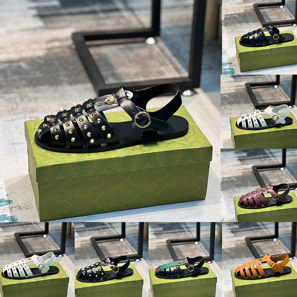 

2023 famous designer sandals for womens ladies sandal flat roman style summer beach house shoe black white spike slides classic woman sandal