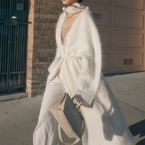 

women's trench coats autumn and winter alpaca wool soft sweater jacket women in long sections loose lazy wind knitted cardigan over the, Tan;black