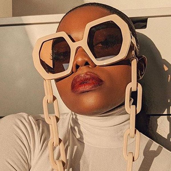 

sunglasses unique sunglasses chain set for women luxury brand polygon square sun glasses female vintage punk eyewear beige men shades 230215, White;black