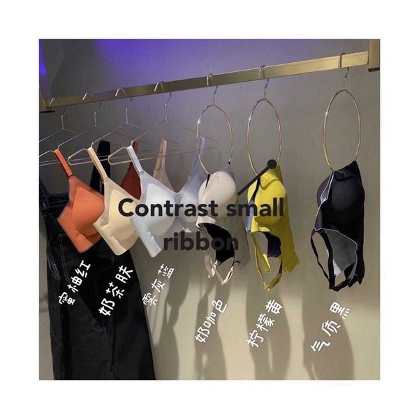 

bra set lingerie traceless underwear one-piece strapless color contrast simple and comfortable small chest gathered adjustable breast, Red;black