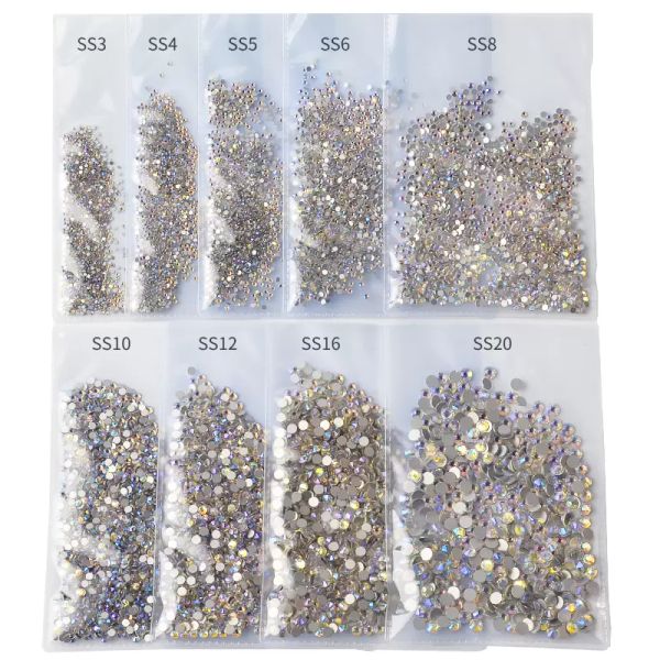 

1440pcs/pack ss3-ss20 starry ab rhinestones for nails 3d flatback glass strass non ix crystal charm nail art glitter decorations new, Silver;gold