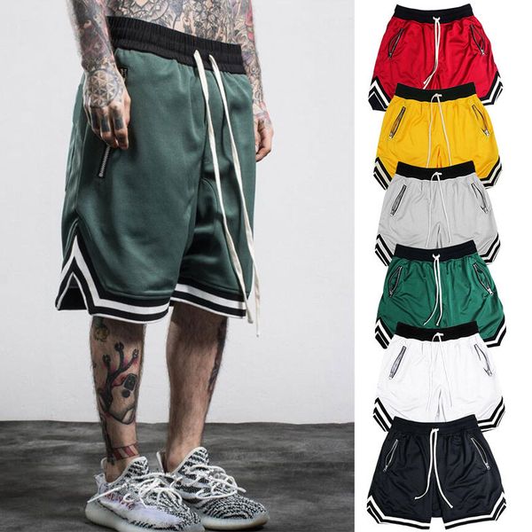 

shorts mens short polyester high waisted shorts sport with zip up pocket shorts men's casual fitness sports pants summer gym workout me, White;black
