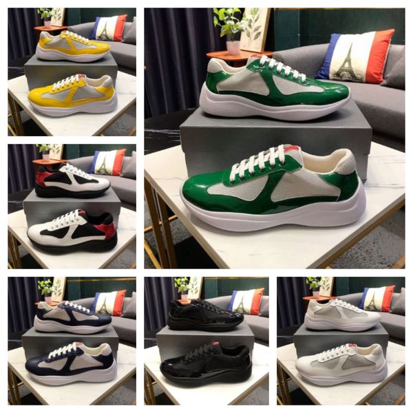 

2023 luxury casual shoes men's sneaker american cup technical fabric sneakers patent leather lace up outdoor runner trainers shoe rubbe, Black
