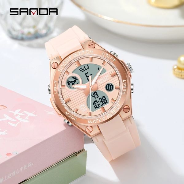 

wristwatches luxury womens wristwatch quartz waterproof auto date watches ladies pink led digital chronograph sports watch for female 230215, Slivery;brown
