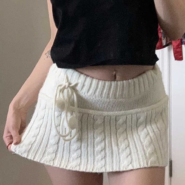 

skirts womens skirts y2k knitted mini skirts lace up fur cute sweet pencil skirts twist skinny low waisted short women skirts autumn l230215, Black