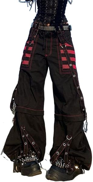 

women's jeans women gothic chain bandage wide leg pants women oversize low rise dark academic trousers streetwear 90s baggy pant punk s, Blue