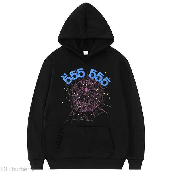 

fashion creativity sp5der 555555 angel number hoodie men women spider web pattern sweatshirt loose clothing g220813irzx, Black
