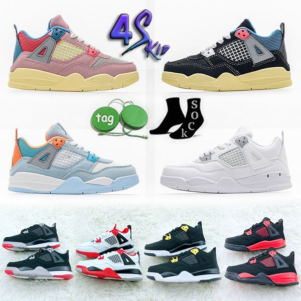 

kids 4 bred white oreo university blue lightning basketball shoes 4s children boy girls black cat red thunder pure money sneakers toddlers b