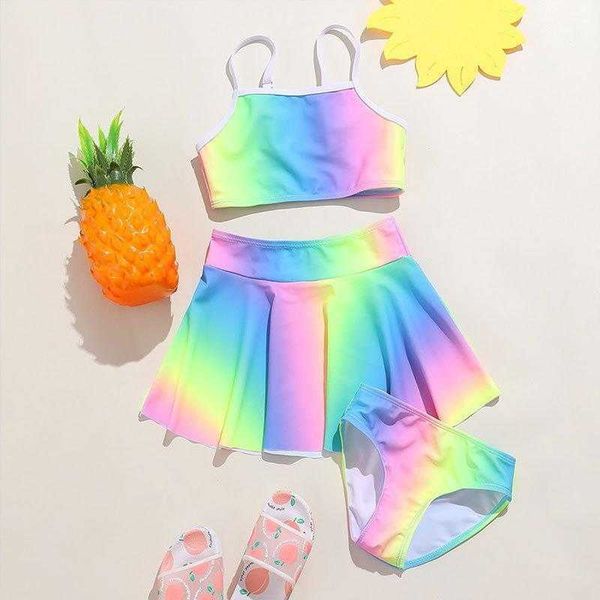 

girls two piece swimsuit three two piece tie dye tube childrens mesh dress, Blue