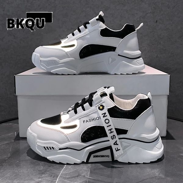 

dress shoes spring reflective platform footwear women thick sole shoes korean dad chunky sneakers mixed color women's vulcanize shoes 2, Black