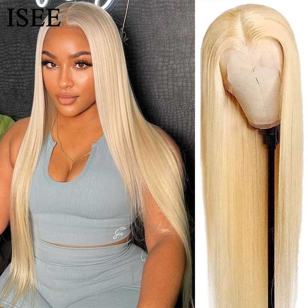 

613 straight lace frontal human hair wigs for women 180% density honey blonde colored lace closure wigs isee hair young series, Black