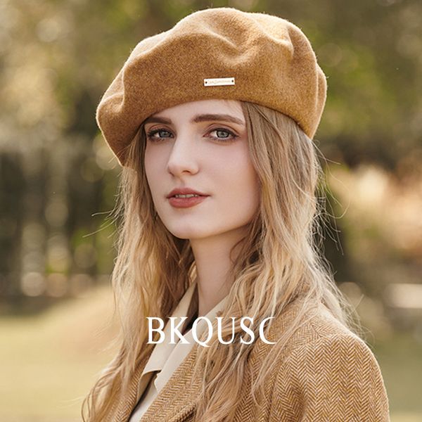 

beanieskull cap's wool artist beret autumn winter retro temperament elegant french woolen painter hat ladies allmatch warm 230215, Blue;gray
