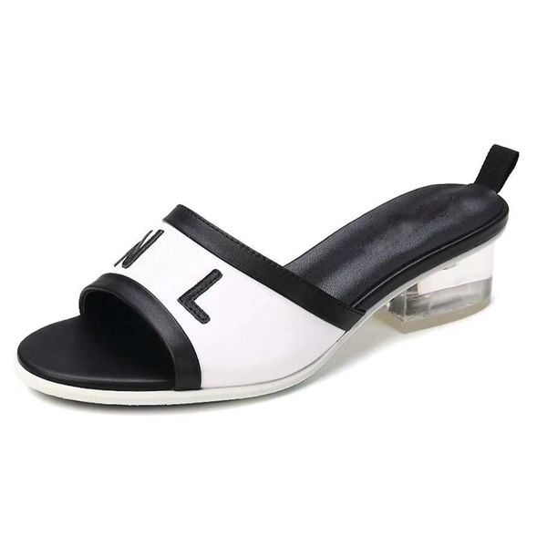 

womens slippers sheepskin transparent heels height 4cm sandals round toes slip-on slides mules loafers classic outdoor casual shoe comfortab, Black