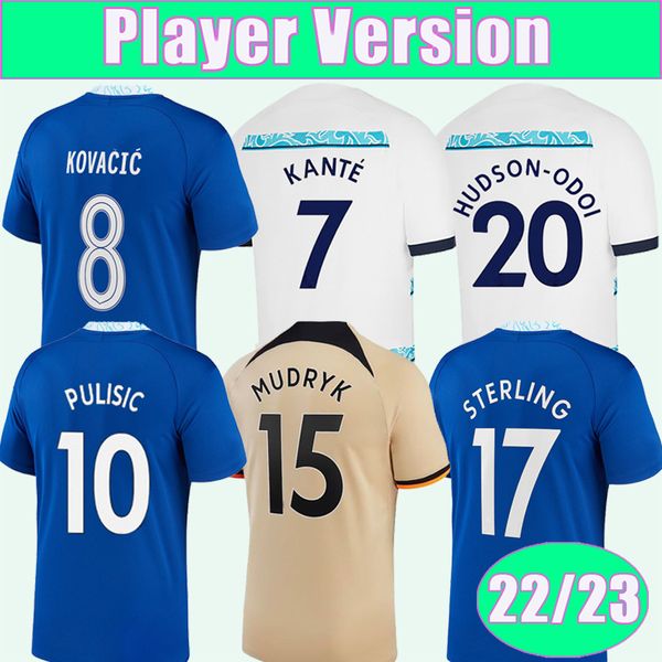 

22 23 kante kovacic player version soccer jerseys lukaku pulisic mendy ziyech home blue away 3rd football shirt short sleeve uniforms, Black;yellow
