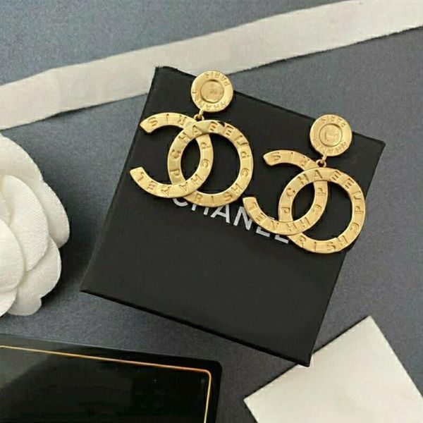 

2023 luxury designer large c drop dangle stud 316l stainless steel 18k gold women letter engrave earrings girls wedding jewelry, Golden;silver