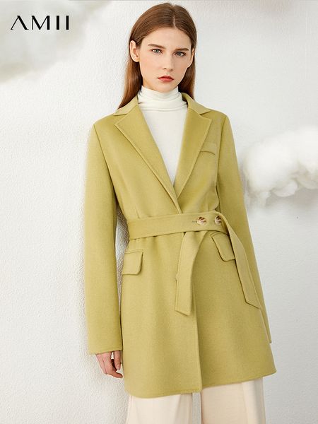 

women's jackets amii minimalism woolen coat women winter 100 wool warm fashion french vintage solid elegant blend 1325 230215, Black;brown
