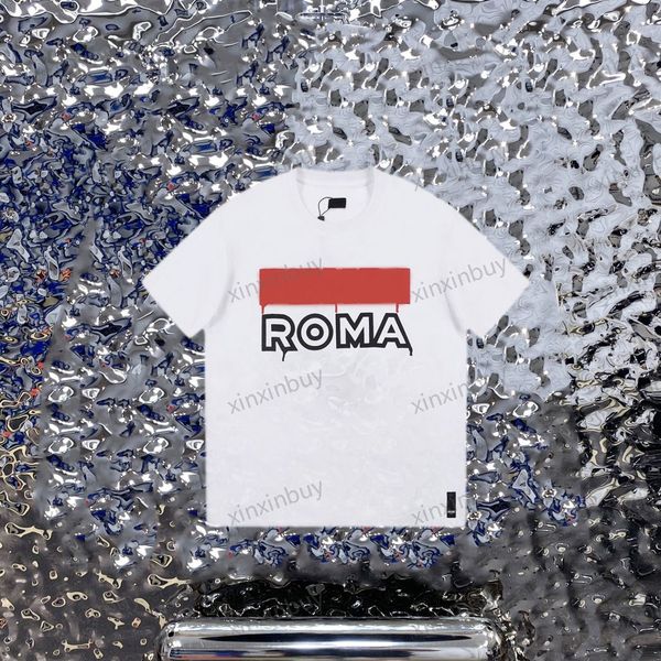 

xinxinbuy men designer tee t shirt 23ss paris roma pattern short sleeve cotton women white black grey s-xl, Black;brown