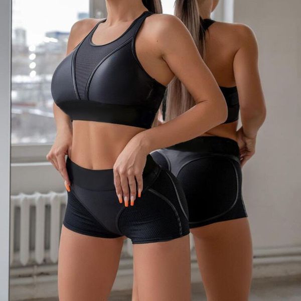 

women's tracksuits mesh sport outfit for woman booty shorts set high waist gym sets outfits workout clothe sportwear 230215, Gray