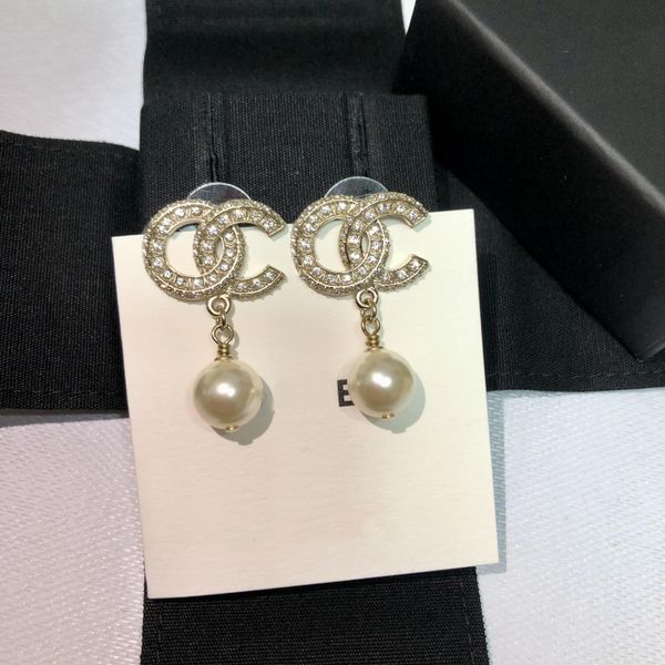 

18k gold fashion dangle drop pearl earring designer earrings for women party wedding lovers gifts jewelry with flannel bag 925 silver