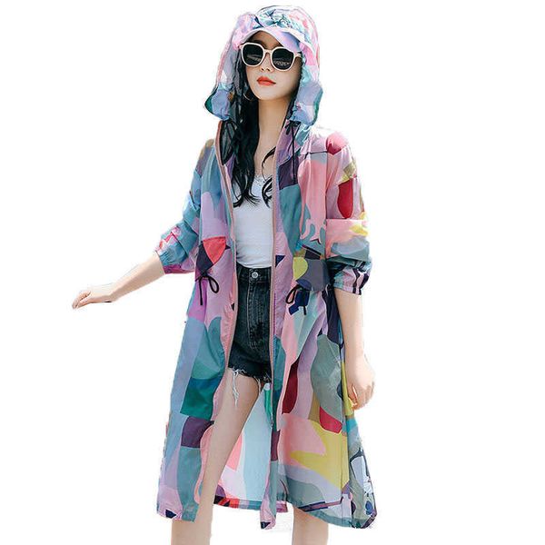

outdoor t-shirts summer women camouflage outerwear sun protection clothing 2021 new antiultraviolet breathable long sunscreen trench coat fe, Gray;blue