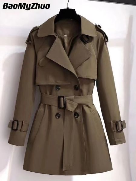 

women's trench coats autumn winter elegant women double breasted solid trench coat 100% cotton vintage turn-down collar loose trench wi, Tan;black