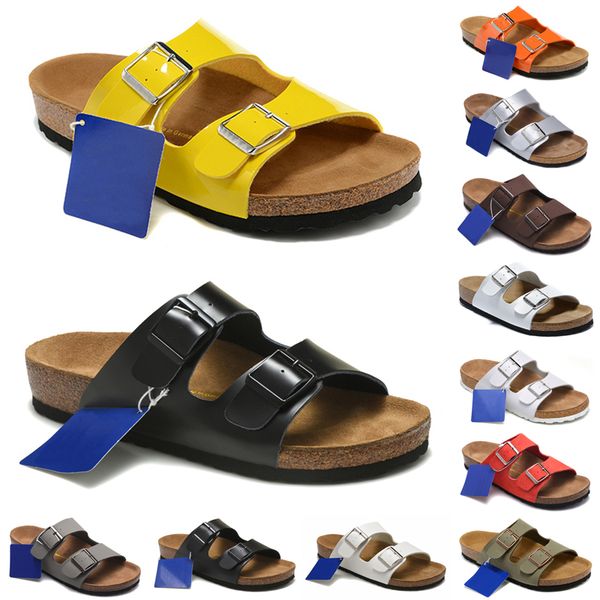 

arizona womens mens cork slippers flat sandals women man double buckle summer beach design shoes quality genuine leather slippers eur 36-45, Black