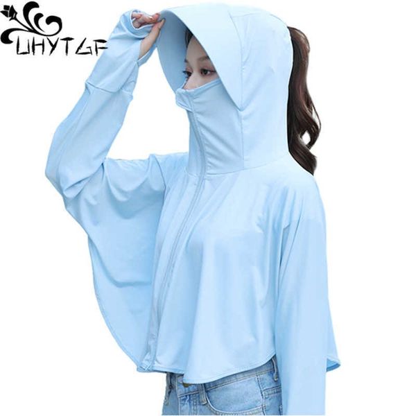 

outdoor t-shirts uhytgf ice silk summer sun protection clothing women's jacket hooded anti uv breathable outdoor short coat female thin, Gray;blue