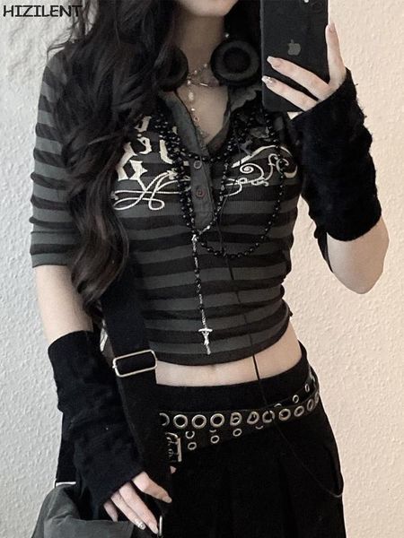 

women's t-shirt goth print stripe cute y2k t-shirts dark academia techwear button up v neck half sleeve sweat shirts fairy grunge tees, White