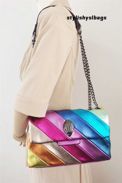 

cross body rainbow wave pattern women handbag eagle head on the front flap jointing colorful cross body bag patchwork pu leather 021523h