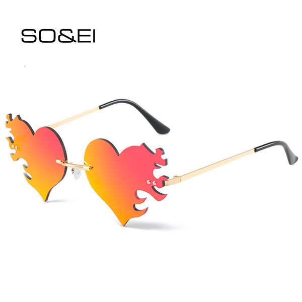 

sunglasses so ei fashion unique love heart flame shape women sunglasses clear ocean mirror lens shades uv400 retro rimless men sun glasses 2, White;black