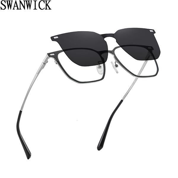 

sunglasses swanwick female full frame square sunglasses for women metal polarized clip on glasses men optical green blue summer style 230215, White;black