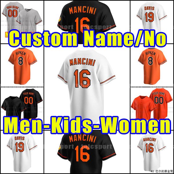 

baseball jerseys men 16 trey mancini custom ryan mountcastle oriole chris davis orioles cal ripken jr john means freddy galvis anthony santa, Blue;black