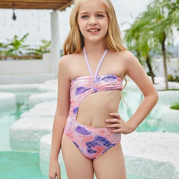

one piece swimsuit small one piece fresh halter mermaid stitching summer, Black