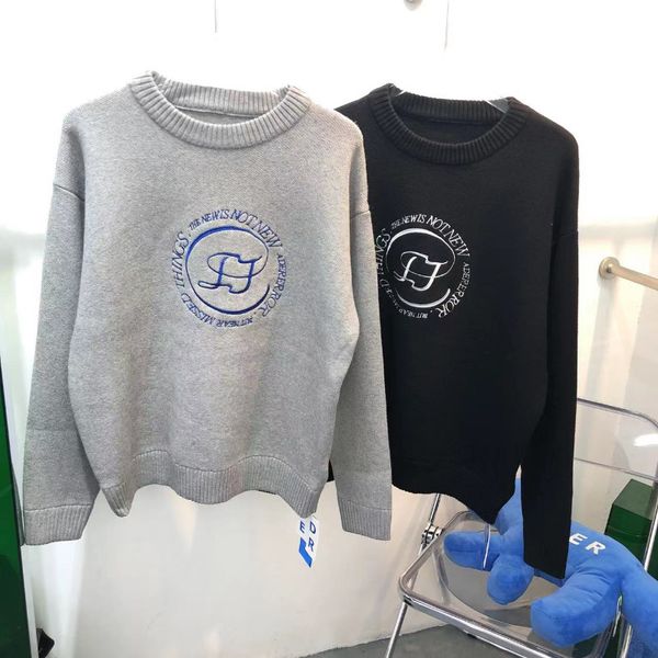 

women's hoodies sweatshirts oversized ader knitted sweater print letters men women loose neck ripped 230215, Black