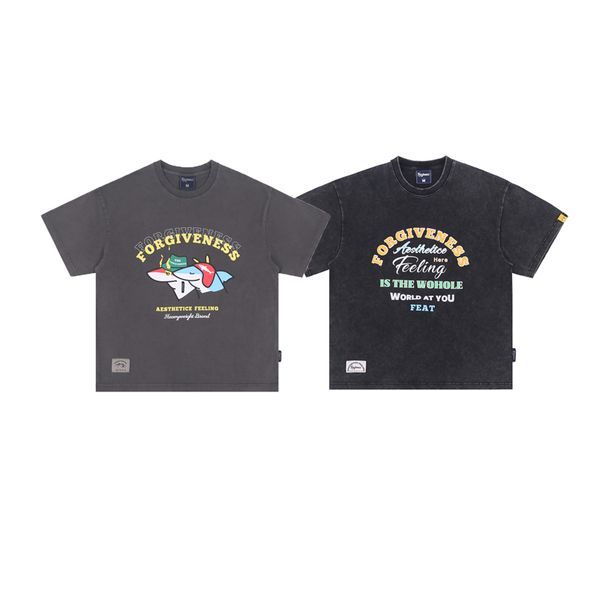 

23ss europe italy sharks print tee vintage retro t shirt high street spring summer fashion skateboard men women tshirt, Black;brown