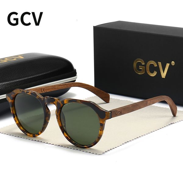 

sunglasses gcv brand advanced walnut wood hawksbill leopard grain frames ultralight sunglasses men women female polarized delicate fashion 2, White;black