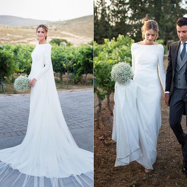 

white satin 2023 beach bridal gowns scoop wedding dresses backless long sleeves mermaid dress vestidos de noiva